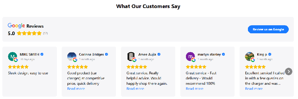 Customer feedback graphic for EV charging content.